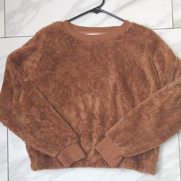 🍒HIPPIE ROSE Womens Mocha Fuzzy  Crewneck Pullover Sweater - Picture 1 of 2